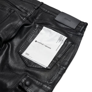 Purple Brand Low Rise Flared Leg Coated Cargo Flare Jean - Black