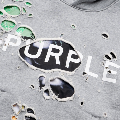 Purple Brand Distressed Cropped Hoodie - Grey