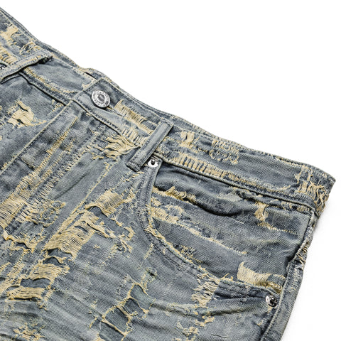 Purple Brand Bead Destroy Denim Shorts - Light Indigo