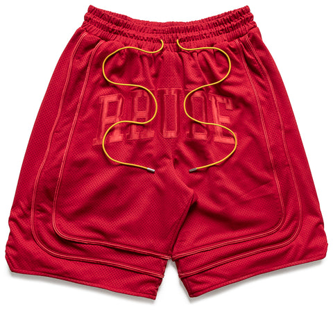 Rhude Baggy Mesh Collegiate Logo Shorts - Red/Red