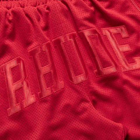 Rhude Baggy Mesh Collegiate Logo Shorts - Red/Red