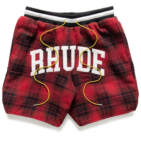 Rhude Flannel Collegiate Court Logo Short - Red/Black