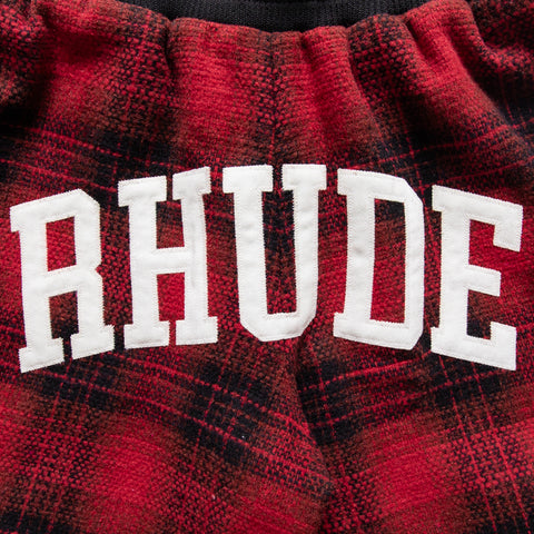 Rhude Flannel Collegiate Court Logo Short - Red/Black