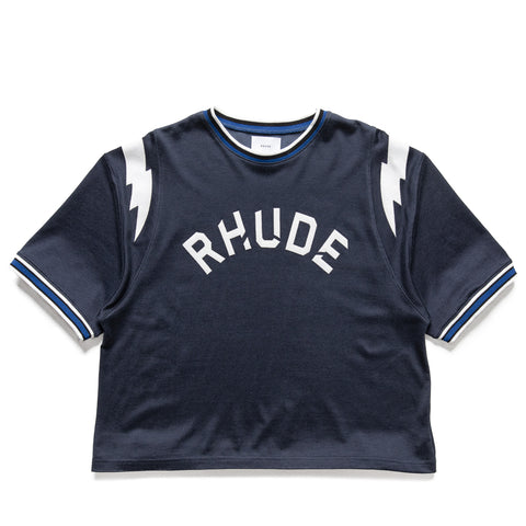 Rhude Logo Lightning Ringer Tee - Navy/White