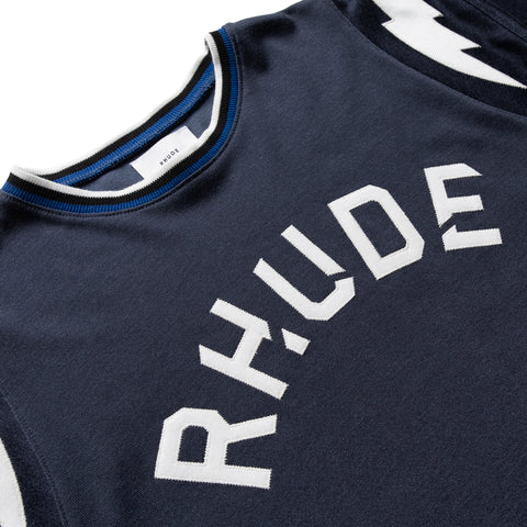 Rhude Logo Lightning Ringer Tee - Navy/White