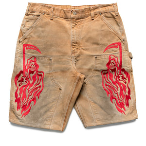 Warren Lotas Serenity Vintage Carhartt Double Knee Shorts - Tan/Cardinal