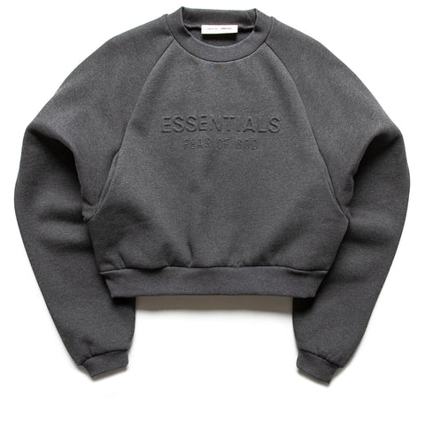 Women's Fear Of God Essentials Embossed 90's Raglan Crewneck Sweatshirt - Charcoal Heather