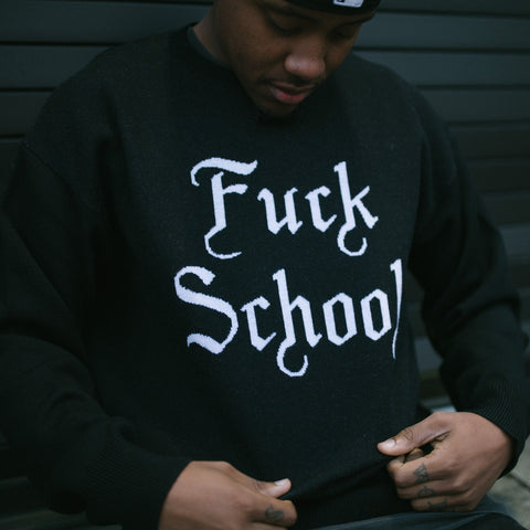Born X Raised Fuck School Intarsia Sweater - Black