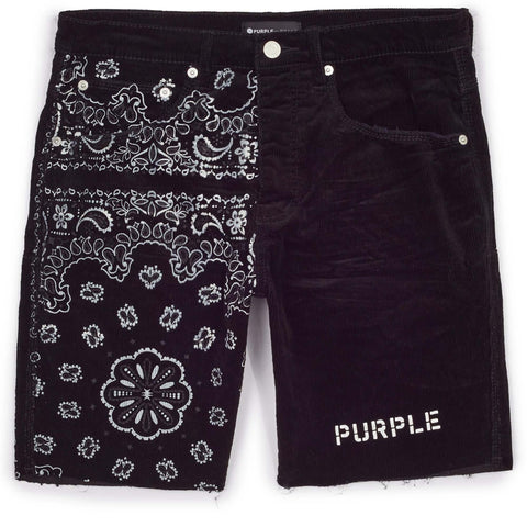 Purple Corduroy Bandana Shorts - Corduroy Bandana Print Black