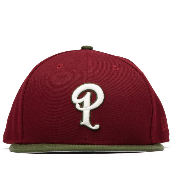 New Era x Politics Philadelphia Phillies 59FIFTY Fitted Hat - Olive/purple, Size 7 5/8 by Sneaker Politics