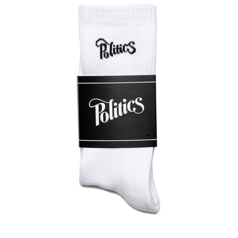 Politics Script Logo Socks - White