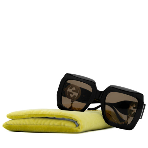 Women's Gucci Geometric Sunglasses - Black/Brown