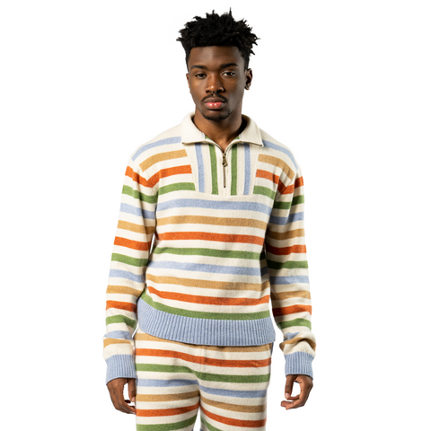 Harden Striped Sweater - Blue/Camel/Green/Orange
